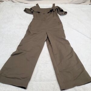 Banana Republic Olive Green Cold Shoulder Ruffle Wide Leg Jumpsuit 2 Classic